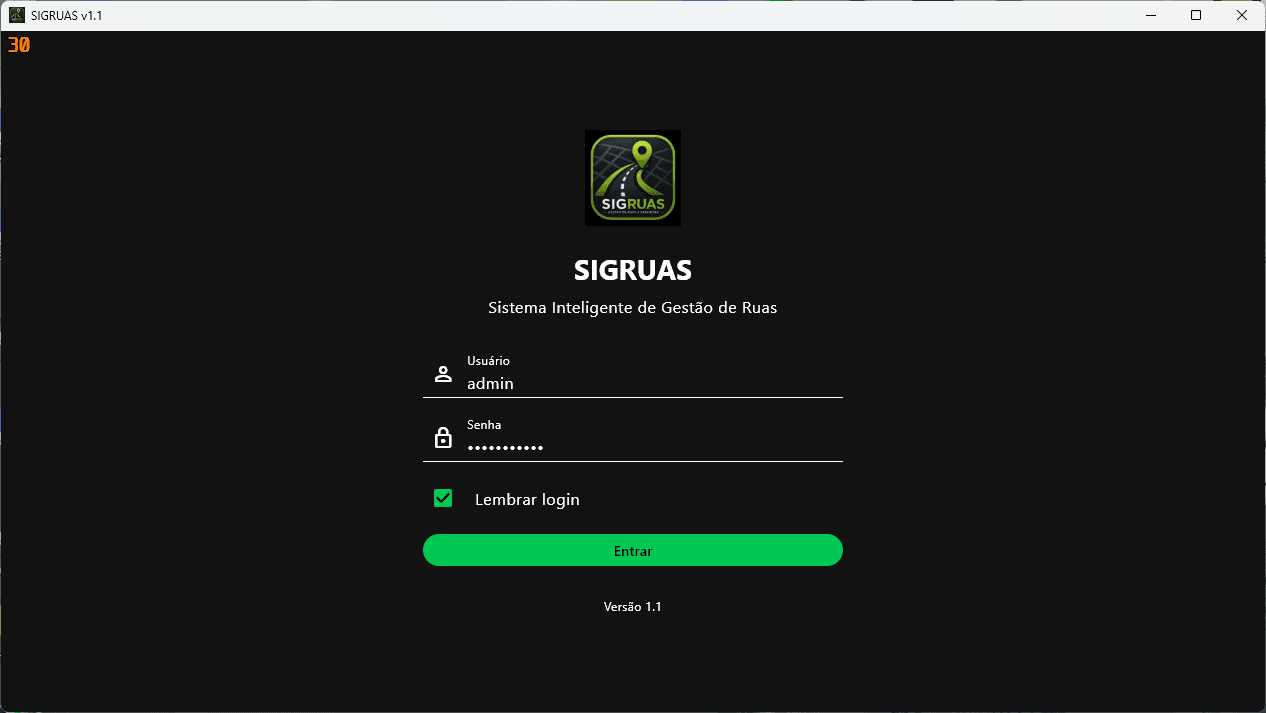 Tela de login do SIGRUAS